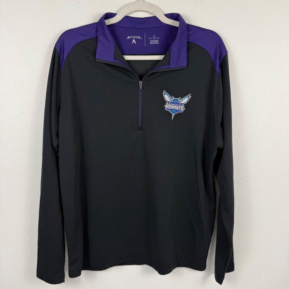 Antigua Charlotte Hornets Mens Large Black Purple NBA Quarter Zip Pullover L